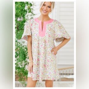 Pink, Green & White Ditzy Floral Cotton Dress | L | Mint Julep Boutique | NWT